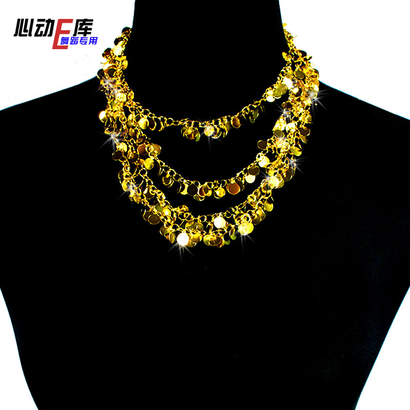 Yiwu factory price) dance accessories) ultra-shiny jewelry pure handmade 2 meters long gold Indian belly dance necklace