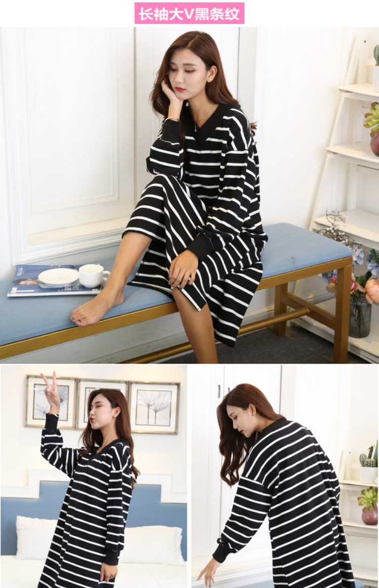 Phiên bản Hàn Quốc của váy ngủ nữ mùa thu tươi mới cotton dài tay dài mùa xuân và đồ ngủ mùa thu có thể mặc bên ngoài? đầm xòe đẹp