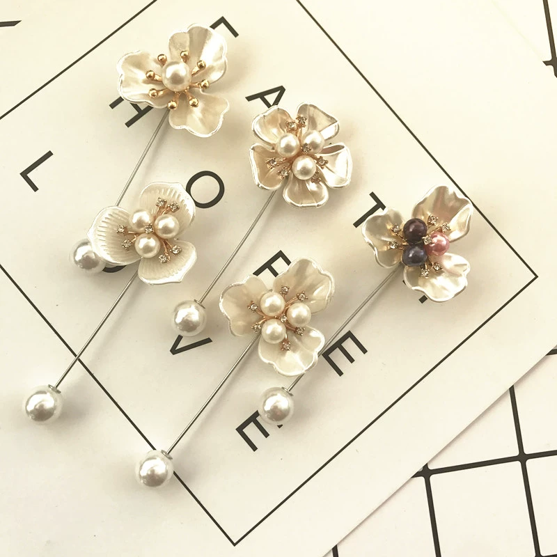 Phiên bản Hàn Quốc của rhinestone ngọc trai giả vỏ hoa tua rua trâm cài khí chất hoang dã áo pin cao cấp