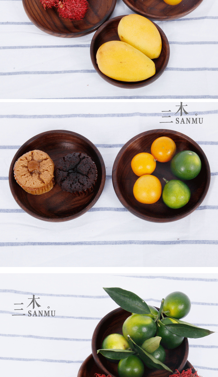 Giải phóng mặt bằng Sanmu Black Walnut Deep Dish Fruit Fruit Wood Dish Wood Dish Wood Color Buổi tối Toàn bộ Gỗ Khắc Trumpet lớn - Tấm khay tra dep