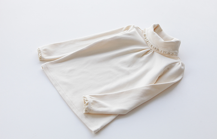 Áo thun nữ dáng lửng nữ mùa thu 2018 cotton hoang dã dài tay ren áo sơ mi màu bé gái cổ cao quần áo trẻ sơ sinh