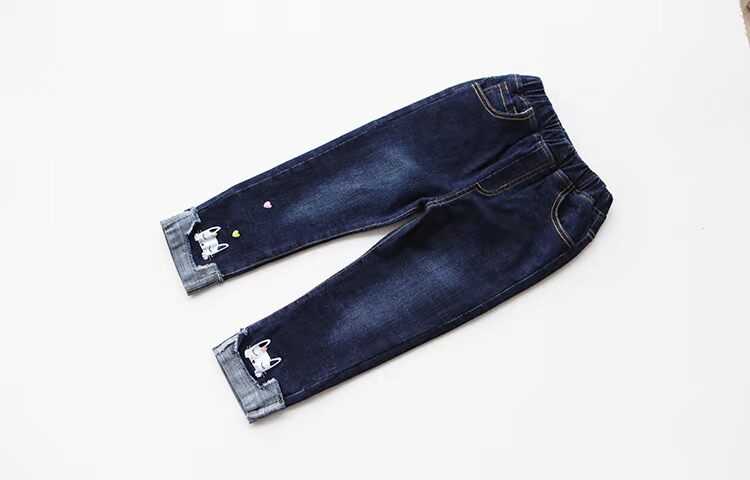 Quần jeans cotton dày 2018 thu đông 2018 mới in hình mèo kéo dài quần jeans mùa đông quần dài cho bé gái