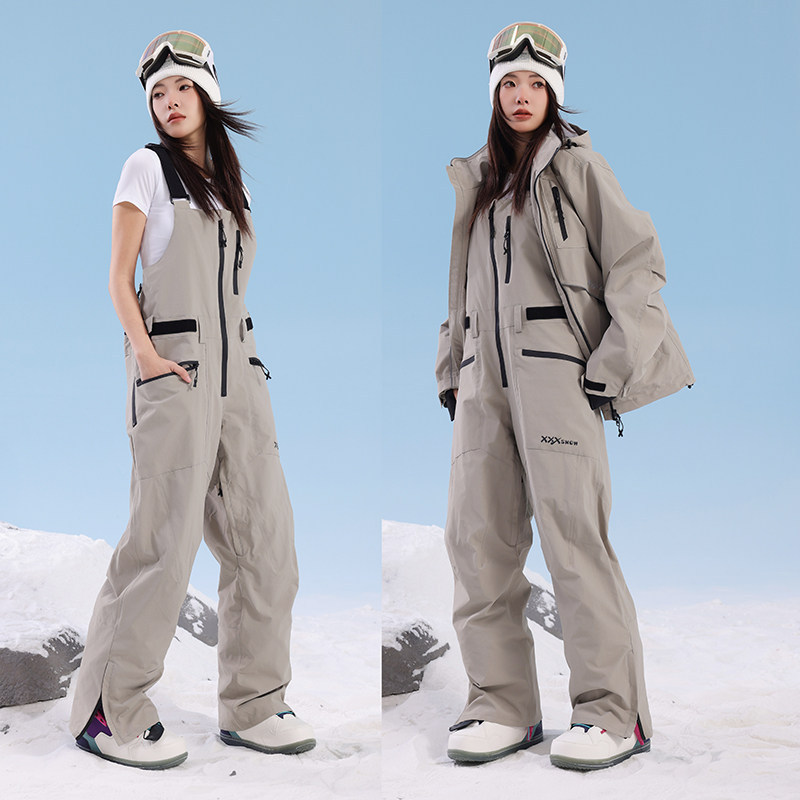 Xxxsnow Ski Bib Pants Set for Men and Women, 3L Fabric, Thickened and Warm, Men's Loose Snowboard Bib Pants