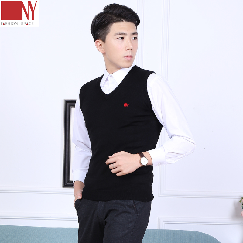 Nart men's autumn winter knit wool vest boy sleeveless V collar Han version kampung waistcoat fur line waistcoat