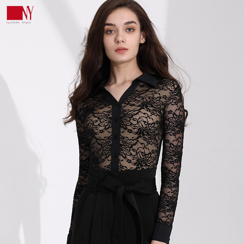 Narts women's length sleeves lace lace with shirt blouses the new Morden Dance Dance Outfit Autumn Winter Spring Practice Service