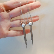 Pearl long tassel earrings temperament Net red earrings earrings earring face thin advanced atmosphere