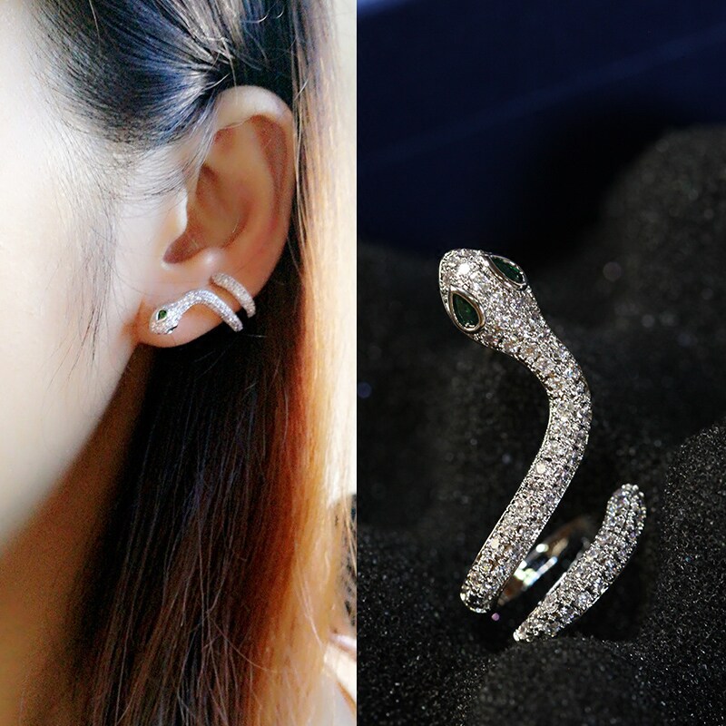 New 925 pure silver earshot ears bonnet clip fashion temperament microinlaid zircon serpentine female earrings with superior sense U shape