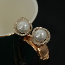 Fashion atmosphere elegant pearl ear nails silver needle with simple winding design sensitive design and gold plating