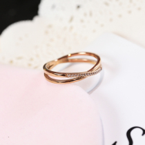 Fashion simple ring female micro-inlaid zircon shiny index finger middle ring titanium steel rose gold Korean Joker atmospheric ring
