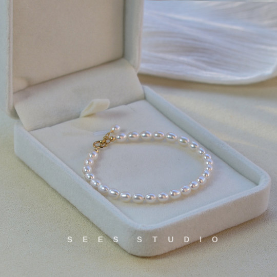 SEES natural freshwater millet grain real pearl bracelet for women, simple retro design, 14k gold-filled/hangable pendant