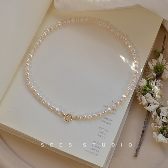 Young Fashion/Baroque Irregular Natural Freshwater Pearl Necklace Women's Clavicle Chain Temperament 14k Gold