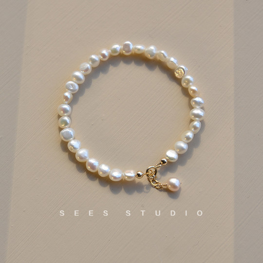 Natural Baroque Irregular Shaped Natural Freshwater Pearl Bracelet Design Niche Simple 14K Gold Non-Fading