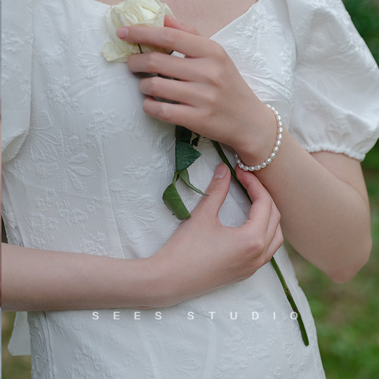 SEES natural freshwater millet grain real pearl bracelet for women, simple retro design, 14k gold-filled/hangable pendant