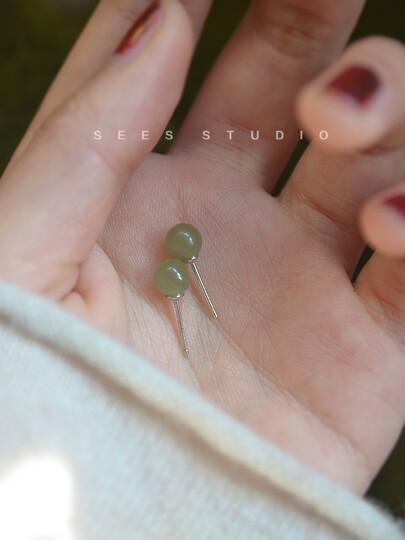 Warm and Lustrous Hetian Jade 925 Sterling Silver Earrings for Women, Hypoallergenic, Niche, Simple Design, High-End and Elegant Earrings