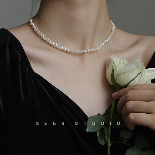 Baroque heterosexual irregular natural freshwater pearl necklace clavicle chain 14k gold filled