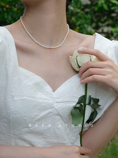 Give Back to Fans! Natural Millet Pearl Necklace for Women, Choker Clavicle Chain, 14K Gold-Plated, Simple Neck Chain