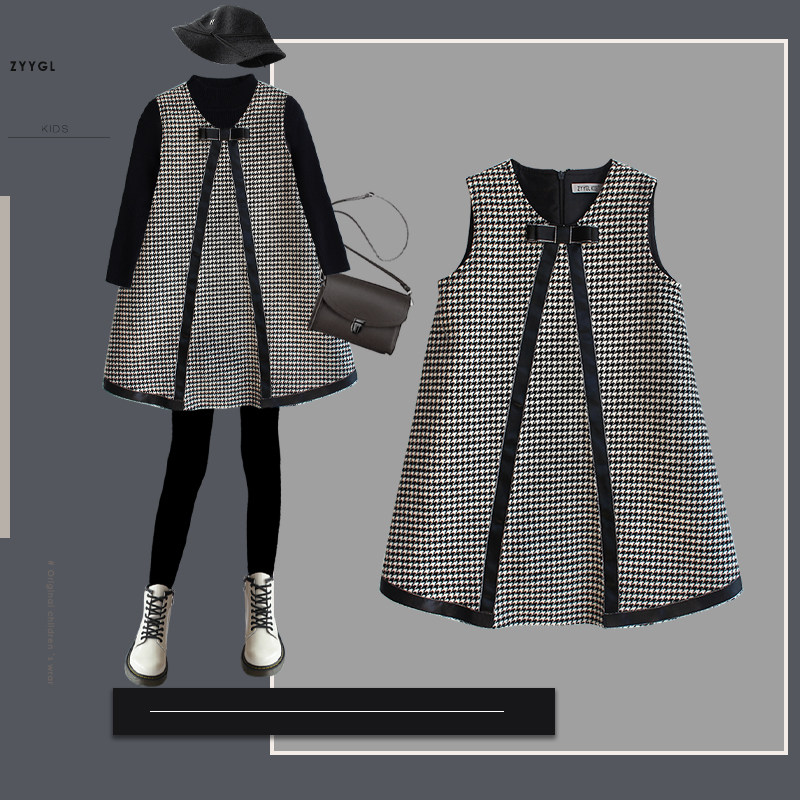 European and American wind retro giddy girl gown girl gown dress Winter new foreign vest skirt big child wool