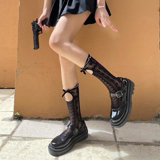 蕾丝袜子女中筒袜显瘦美腿可爱花边女袜春秋薄款日系jk半筒小腿袜