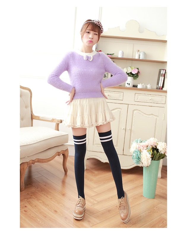 Nhật Bản vớ nữ vớ vớ đùi vớ cotton hai thanh gió đại học mỏng trên đầu gối sọc cao vớ vớ mùa hè siêu mỏng