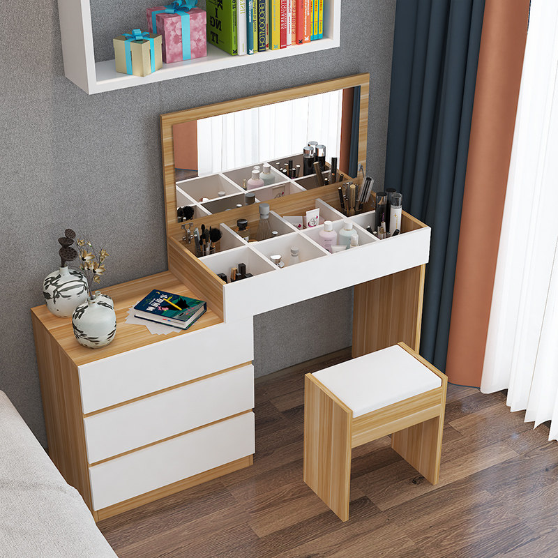 Modern Minimalist Master Bedroom Dresser Vanity Mirror Desk Drawers Cosmetic Storage Box White Flip 60cm80