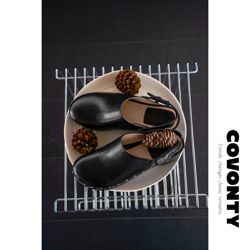 Covonty'Original' Smart Brown Sandals for Women, Summer Outdoor Wear, Studded Mules, Retro Birkenstock Style Closed-Toe