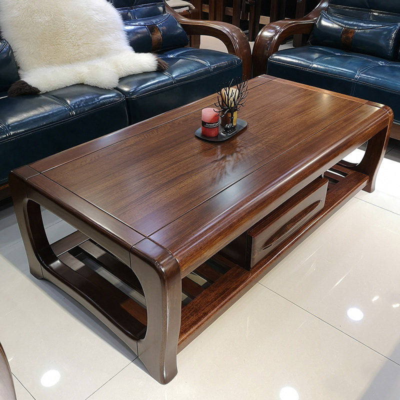 Full solid wood tea table 1 3 m black walnut wood tea table 1 48 m with drawer storage modern Chinese living room furniture