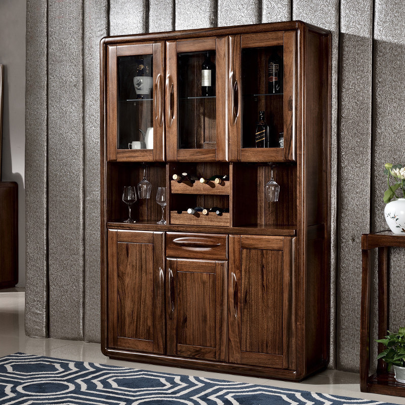 All solid wood wine cabinet three or four door household dining cabinet storage cabinet modern Chinese black walnut wood guest dining room furniture