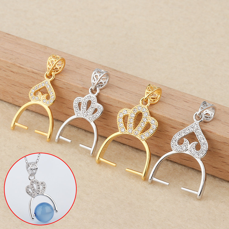 Family Xiang S925 pure silver jade pendant leather strap head DIY micro insert drilling accessories left and right clamps jade jade ware Jade crystal wax buckle