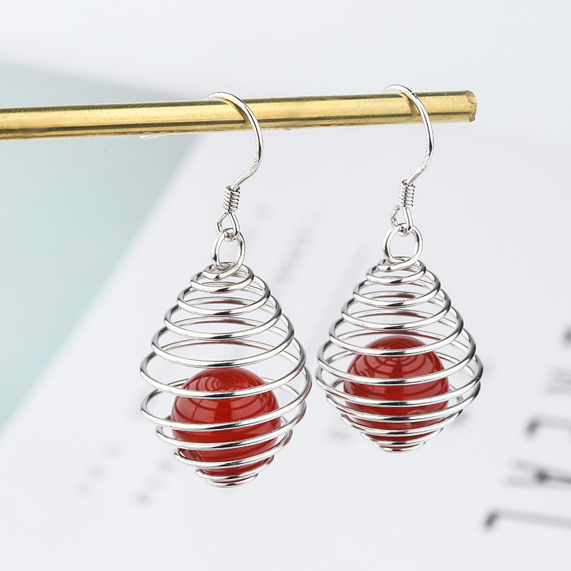 Family Xiang S925 Pure Silver Earrings Earrings Female Net Red Large Cellular Ear Pendant Long Version Day Korea Temperament Ear Buttoned Ear Ornaments