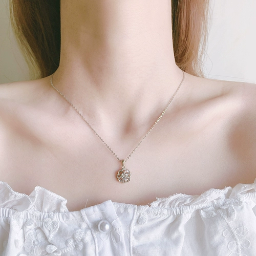 Цирконий, модная подвеска, короткая цепочка до ключиц, серебро 925 пробы, в корейском стиле, в цветочек, простой и элегантный дизайн