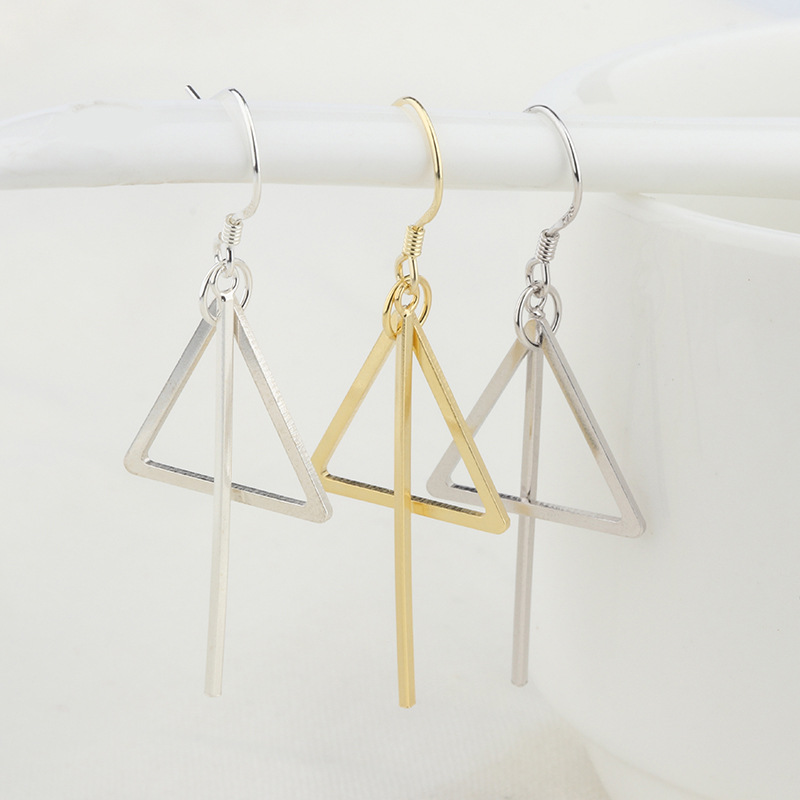 Family Xiangkai S925 pure silver earbuke with female Korean temperament Jane about 100 hitch-pin triangle personality fashion earrings