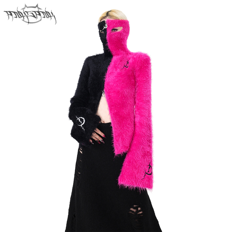 Pinkspink Original Barbie Pink Patchwork Hooded Turtleneck Double Zipper Slim Fit Y2K Sexy Sweater Pinkspink Original Barbie Pink Patchwork Hooded Turtleneck Double Zipper Slim Fit Y2K Sexy Sweater