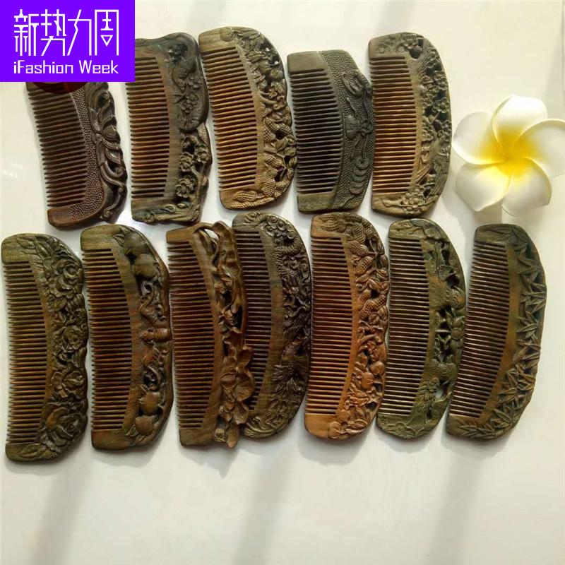 Dunhuang Green Sandalwood Comb Natural Sandalwood Comb Tourism Remembering Fine Coarse Tooth Comb Peach Wood Comb Massage Comb