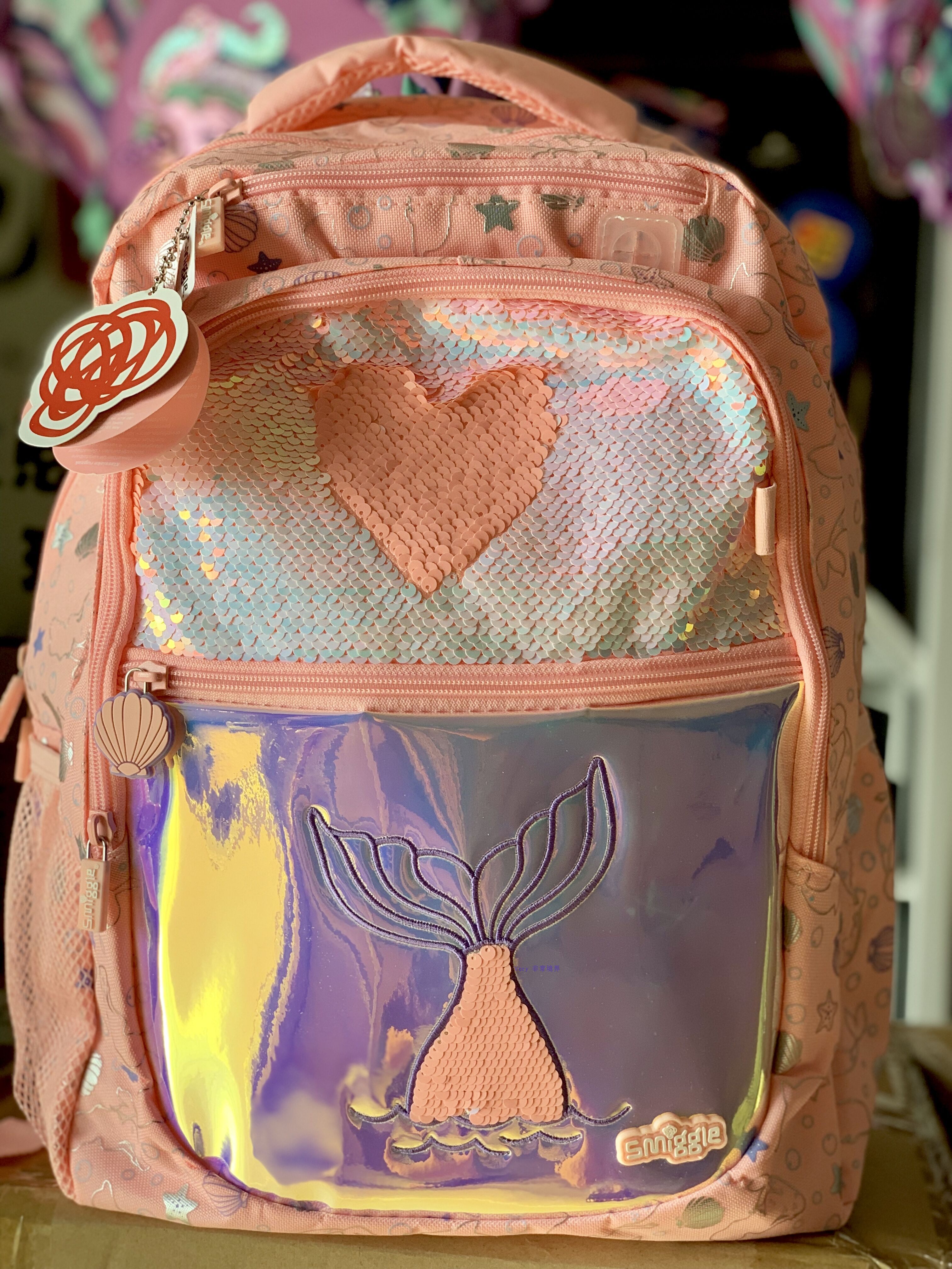 Australian smiggle mermaid bag Orange Pearl Chip Laser Student Unicorn double shoulder bag student Shoulder Bag