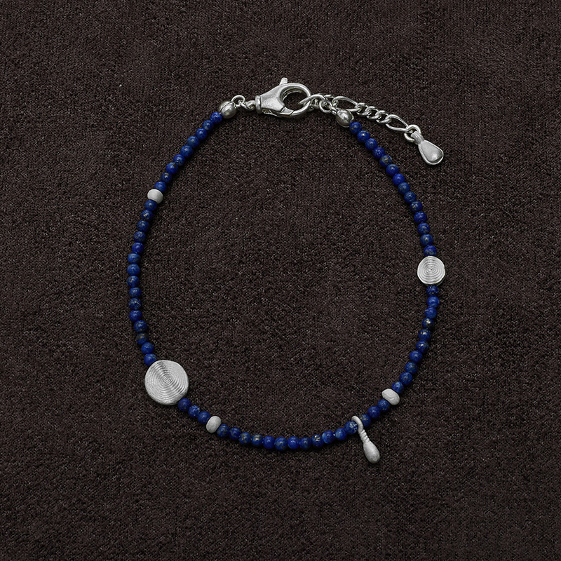 Olio E Aceto Sterling Silver Red Stone/Lapis Lazuli Annual Ring Beaded Bracelet