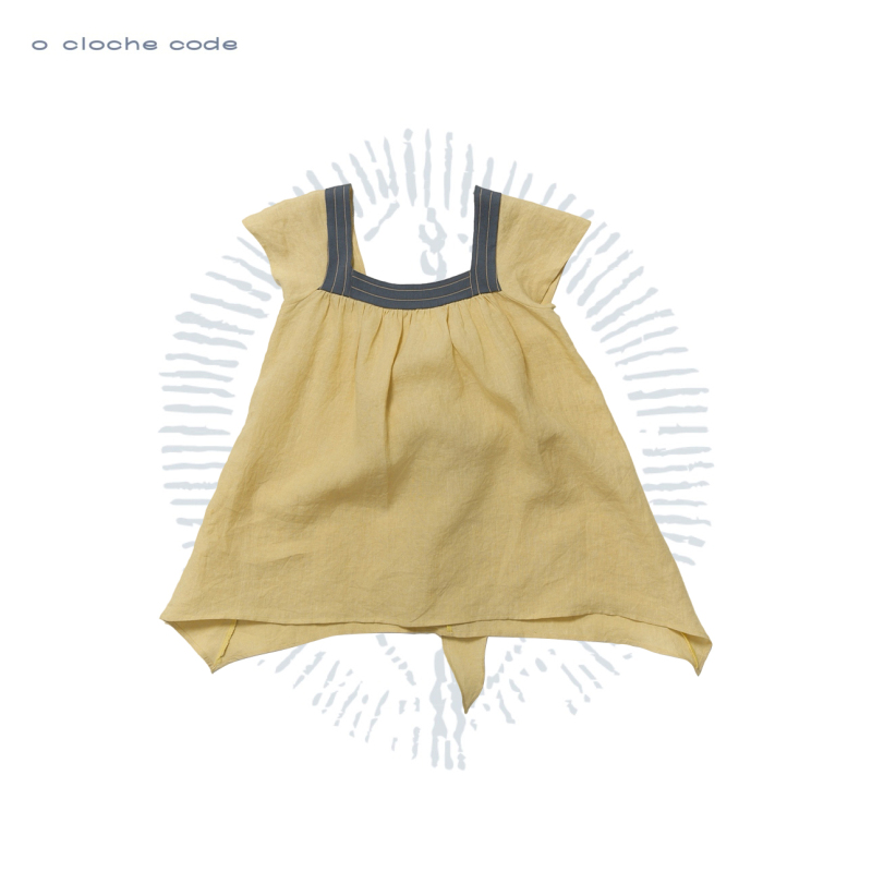 O Cloche Code 26Ss Patchwork Lace-Up Flying Sleeve Top Linen Cotton Mulberry Silk Women's Short-Sleeved T-Shirt