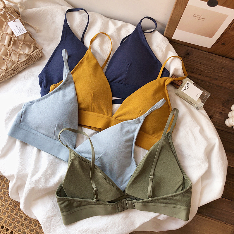 Modal cotton underwear without rims Triangle cup thin comfort bra Morandi color beauty back sling bra bra