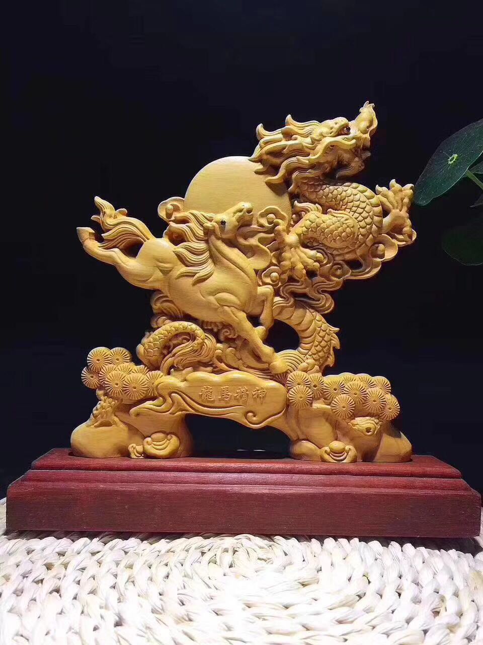 Cliff cypress boxwood carving Dragon and horse spirit ornaments Solid wood carving Lucky Nafu career take-off Animal craft gifts