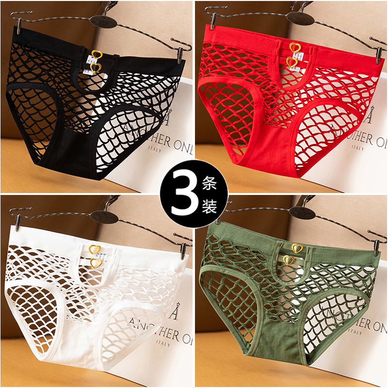 Mesh Shorts, Sexy and Hot, Large Size, Hollow Fishnet, Mid-Waist, Breathable, See-Through, Super Hot Women's Briefs