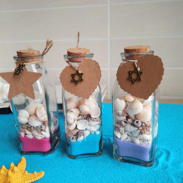 Color Sand Sea Snail Shells Square Glass Xu Willing Bottle Rafting Bottle Lucky Bottle Home Decoration Gift Handicraft Swing Accessories