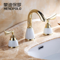 All-copper antique faucet European bathroom cabinet Basin three-hole faucet split Golden hot and cold faucet three-piece set