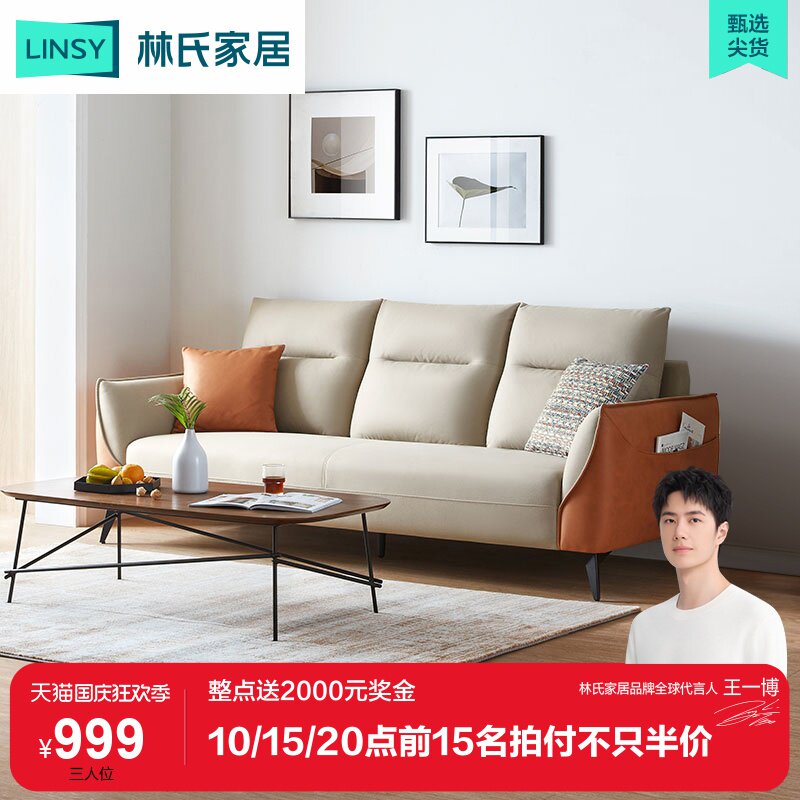 Lin's wood industry modern minimalist light luxury technology fabric sofa living room three-person small apartment straight-row furniture S098