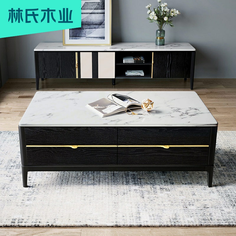 Lin's wood industry modern minimalist home living room tea table TV combination light extravagant marble tattoo tea table EI1M
