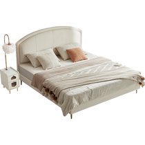 Lins Home French Round Bed Cowhide Bed Master Bedroom Cream Style Leather Double Bed Furniture Lins Wood PC035