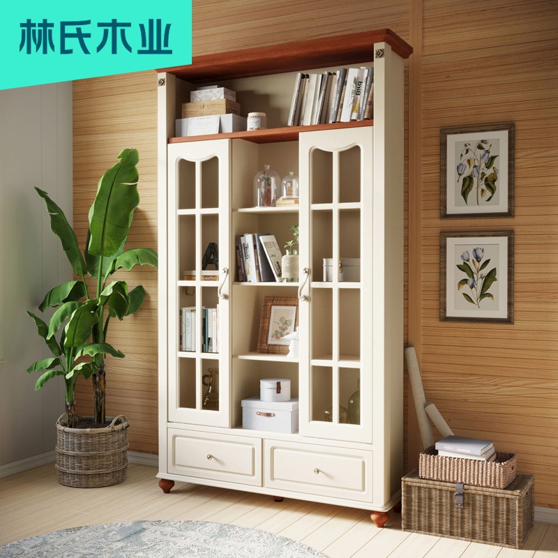 Lin's Wood American solid wood foot bookcase bookcase bookcase bedroom simple storage storage cabinet bookshelf LSN1X