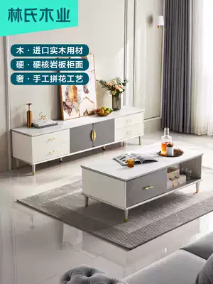Lin's wood modern simple light luxury Rock board tea table TV cabinet combination living room storage cabinet solid wood floor cabinet KF2M