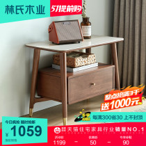 Lins wood industry Nordic minimalist living-room corner a few sides a few couch side cabinets Black walnuts wood color small tea table LS003