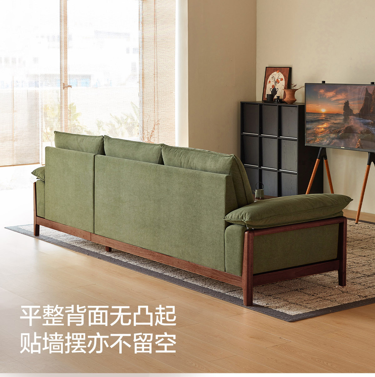  Диван из натурального дерева для гостиной, зеленая ткань, новая коллекция 