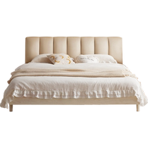 Lins home cream style solid wood bed simple modern double bed oak row frame bed frame Lins Wood Industry LS