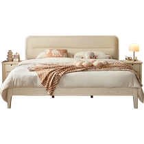 Lins home cream soft back solid wood bed 1.5 meters oak double bed ribbed frame 2024 new style Lins Wood Industry